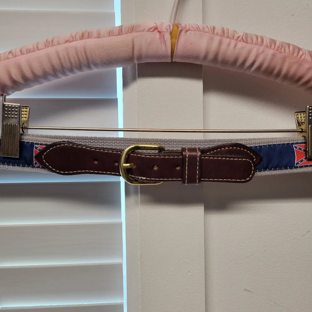 Solid brass canvas leather flag belt patriotic star